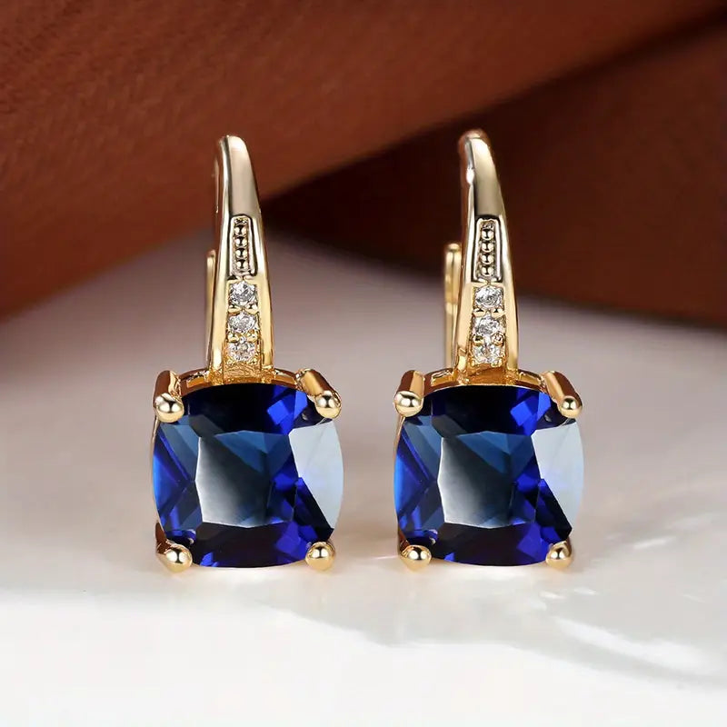 Brincos de Argola com Pedra Safira Mística | Ouro
