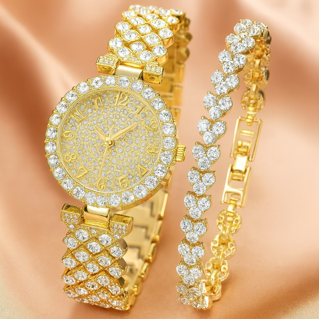 Conjunto Relógio e Pulseira Luxe Radiance | Ouro