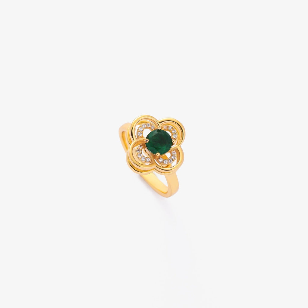 Anel Giratório Halo Trevo de Esmeralda | Ouro