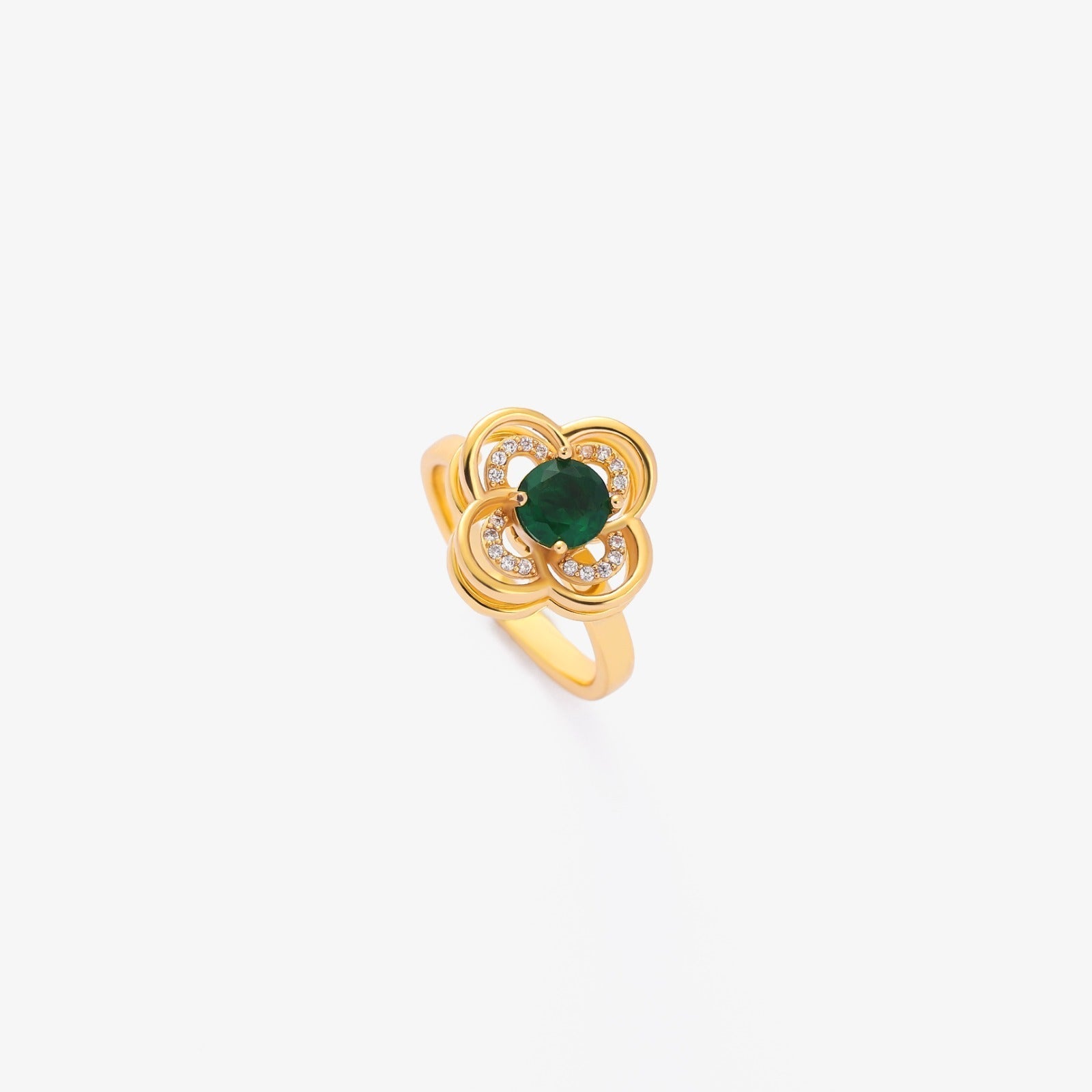 Anel Giratório Halo Trevo de Esmeralda | Ouro